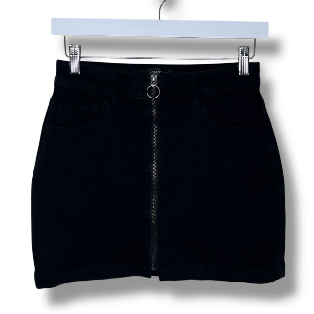 Black Label C'est Toi Black Denim Mini Skirt Full Front Zip Women Medium Y2K